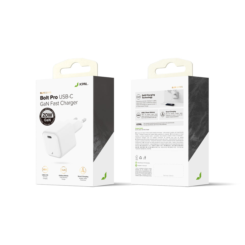 JCPal Bolt Pro 20W GaN Fast Charger  - ładowarka sieciowa USB-C 20W biała