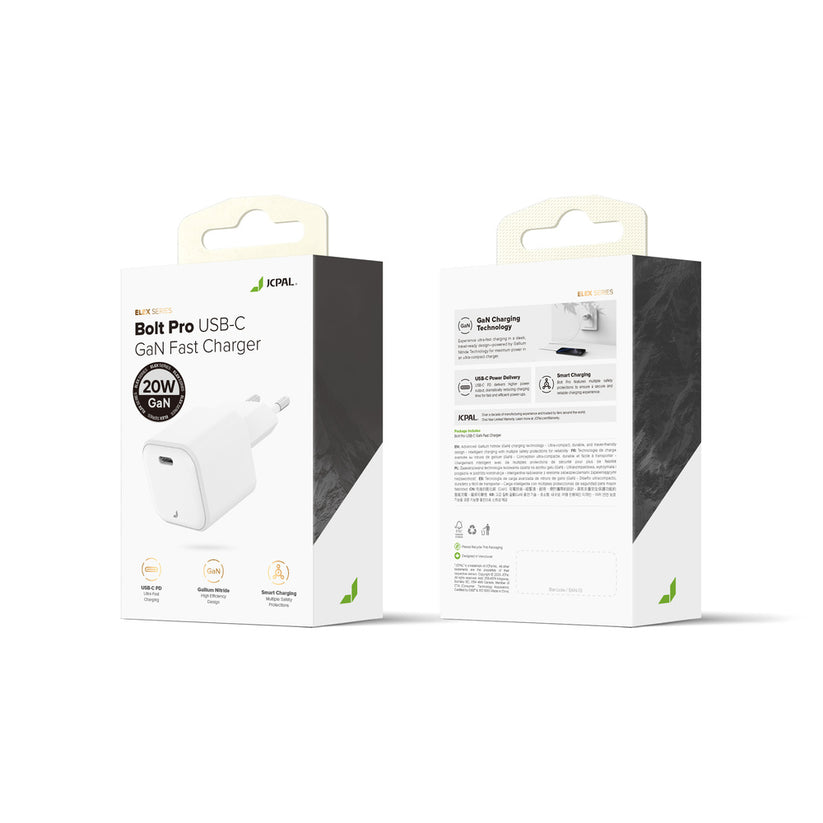JCPal Bolt Pro 20W GaN Fast Charger  - ładowarka sieciowa USB-C 20W biała