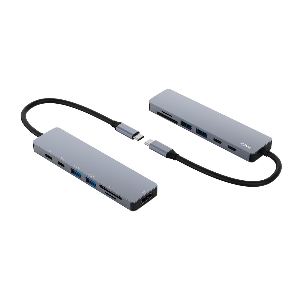 JCPAL Linx USB-C 7in1 - przejściówka USB-C (2 x USB-A 3.0 USB-C 3.1 HDMI 60Hz czytnik kart micro SD PD 100W)
