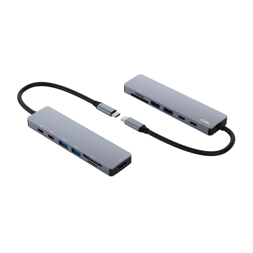 JCPAL Linx USB-C 7in1 - przejściówka USB-C (2 x USB-A 3.0 USB-C 3.1 HDMI 60Hz czytnik kart micro SD PD 100W)