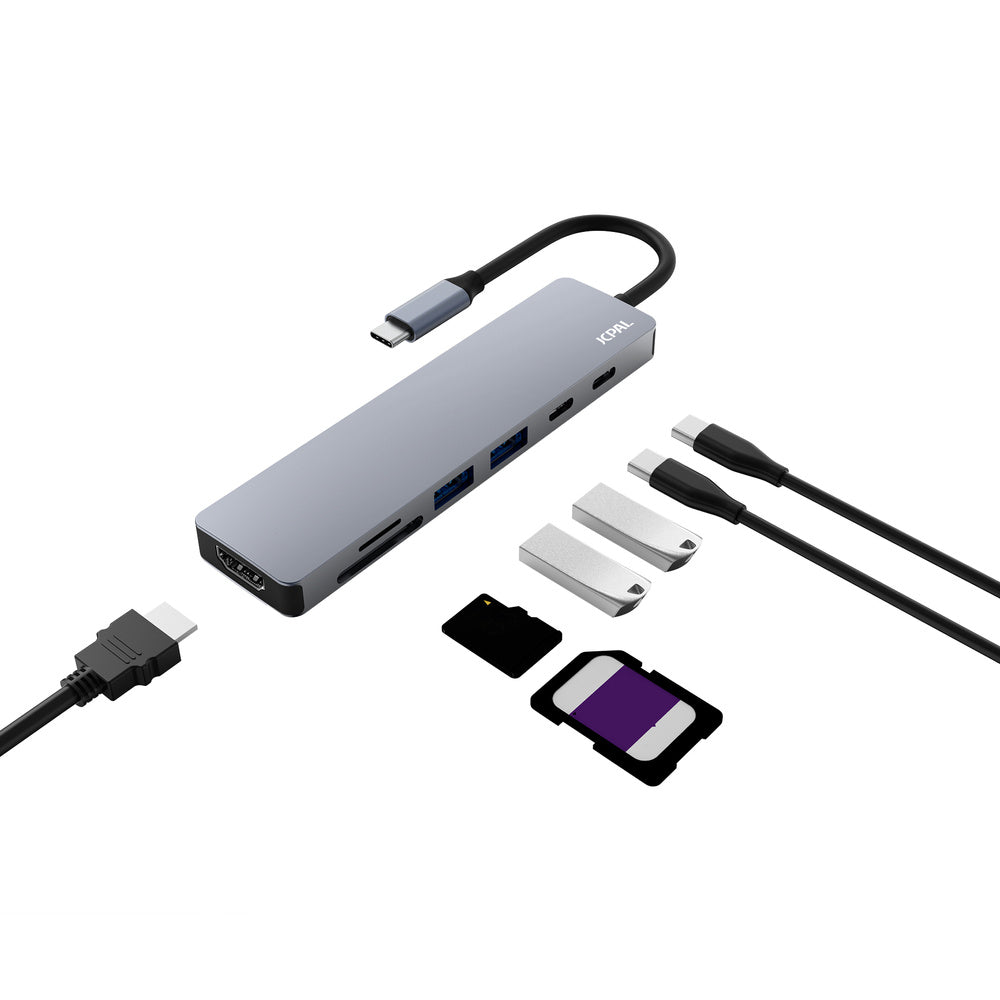JCPAL Linx USB-C 7in1 - przejściówka USB-C (2 x USB-A 3.0 USB-C 3.1 HDMI 60Hz czytnik kart micro SD PD 100W)