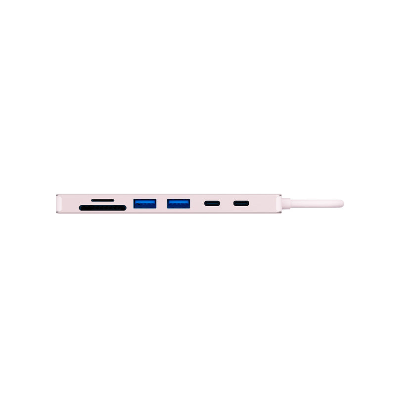 JCPAL Linx USB-C 7in1 - przejściówka USB-C (2 x USB-A 3.0 / USB-C 3.1 / HDMI 60Hz / czytnik kart micro/SD / PD 100W) różowa