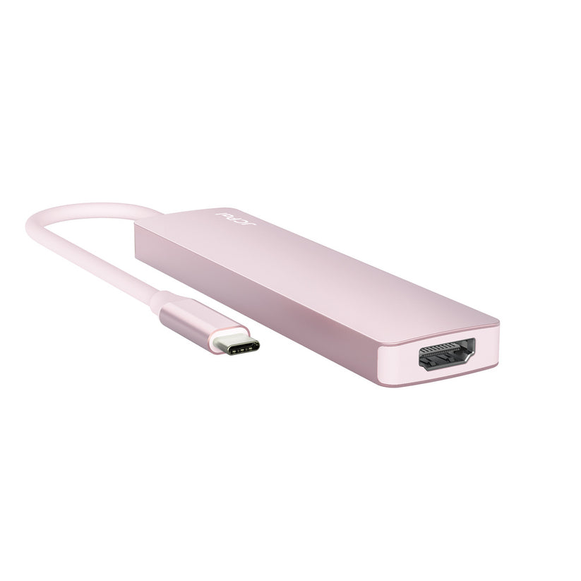 JCPAL Linx USB-C 7in1 - przejściówka USB-C (2 x USB-A 3.0 / USB-C 3.1 / HDMI 60Hz / czytnik kart micro/SD / PD 100W) różowa