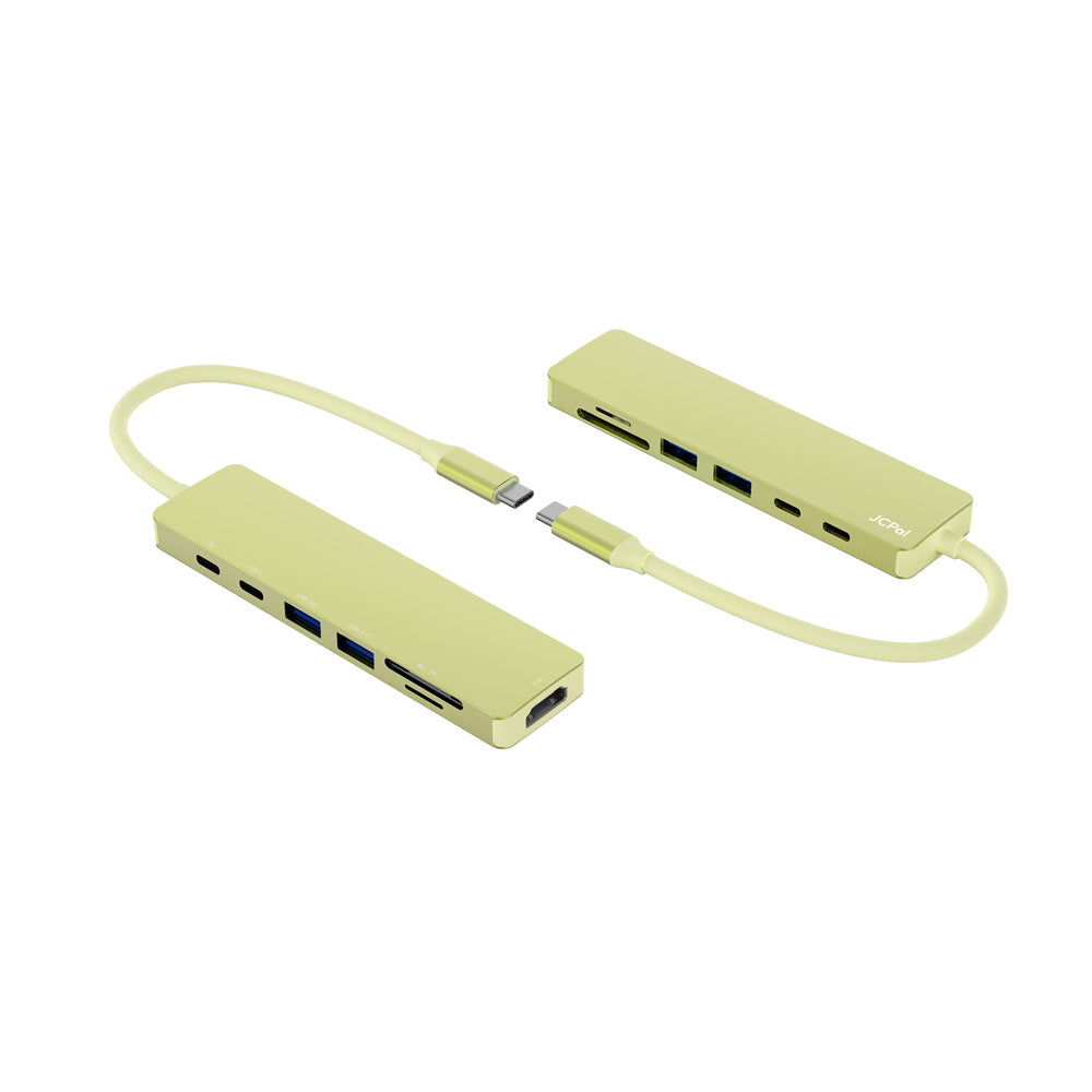 JCPAL Linx USB-C 7in1 - przejściówka USB-C (2 x USB-A 3.0 / USB-C 3.1 / HDMI 60Hz / czytnik kart micro/SD / PD 100W) żółta
