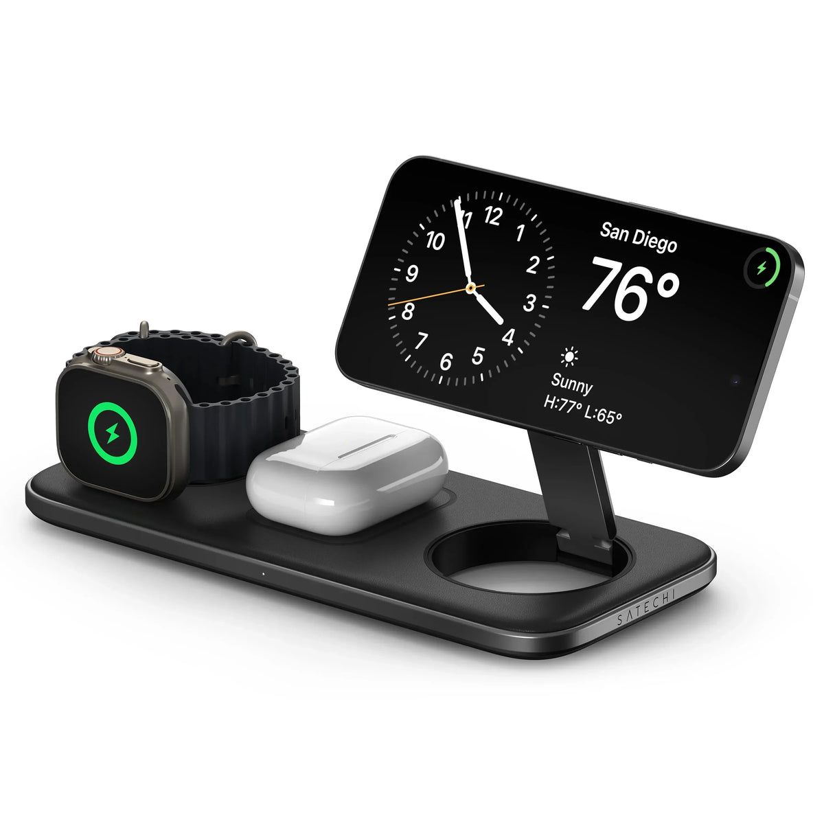 Satechi Qi2 Trio Wireless Charging Pad - magnetyczna ładowarka bezprzewodowa ładowarka 3w1 szaro-czarna